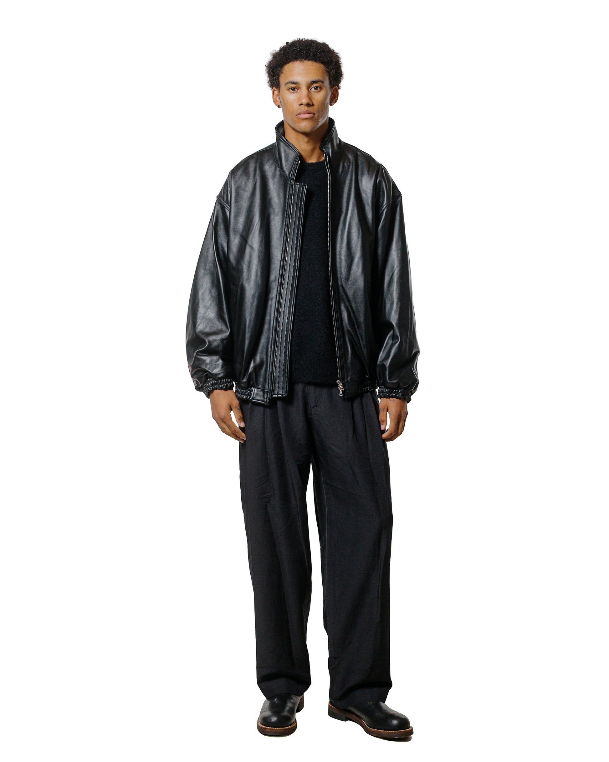 ssstein Sheep Leather Stand Collar Jacket Black