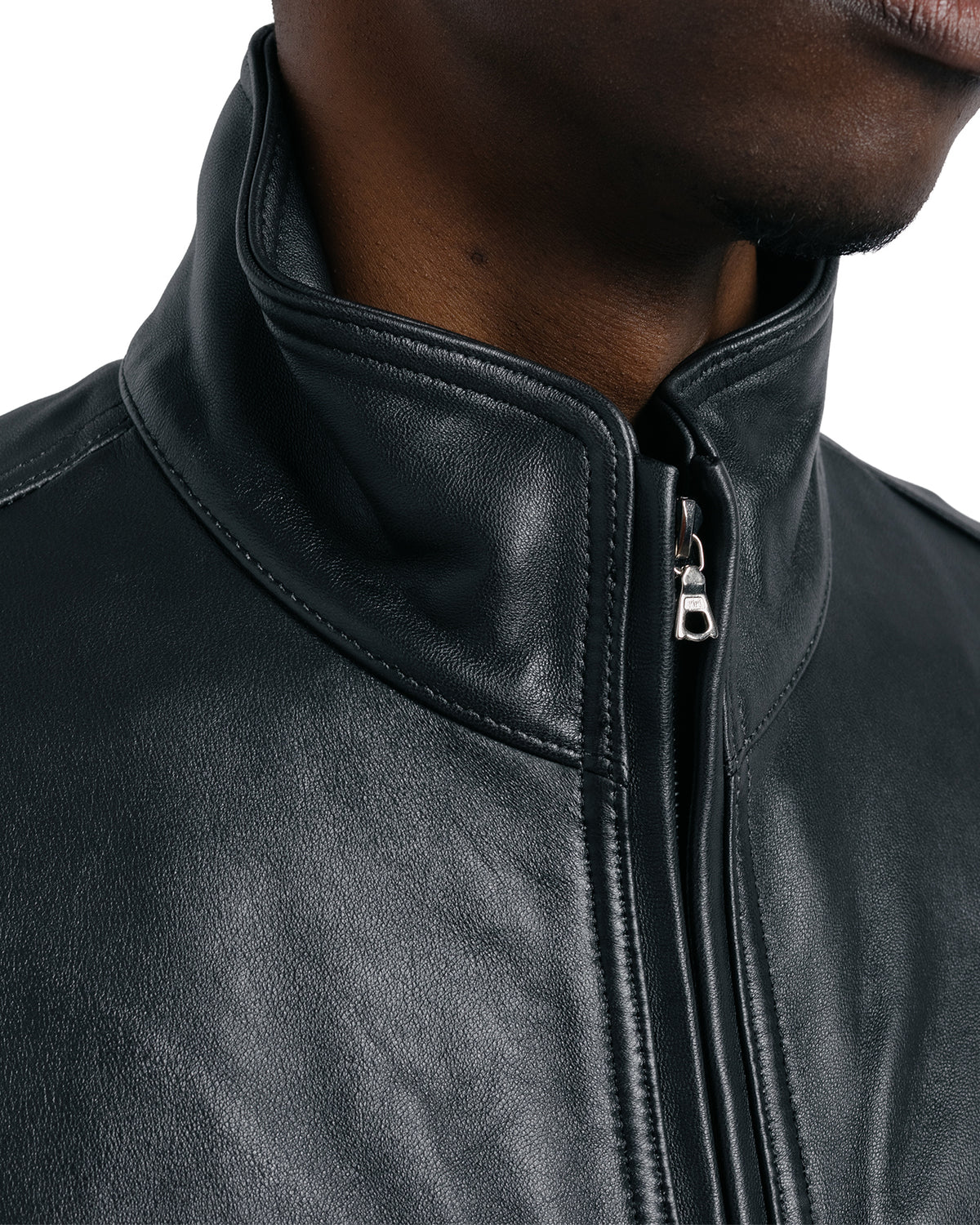 ssstein Sheep Leather Stand Collar Jacket Black