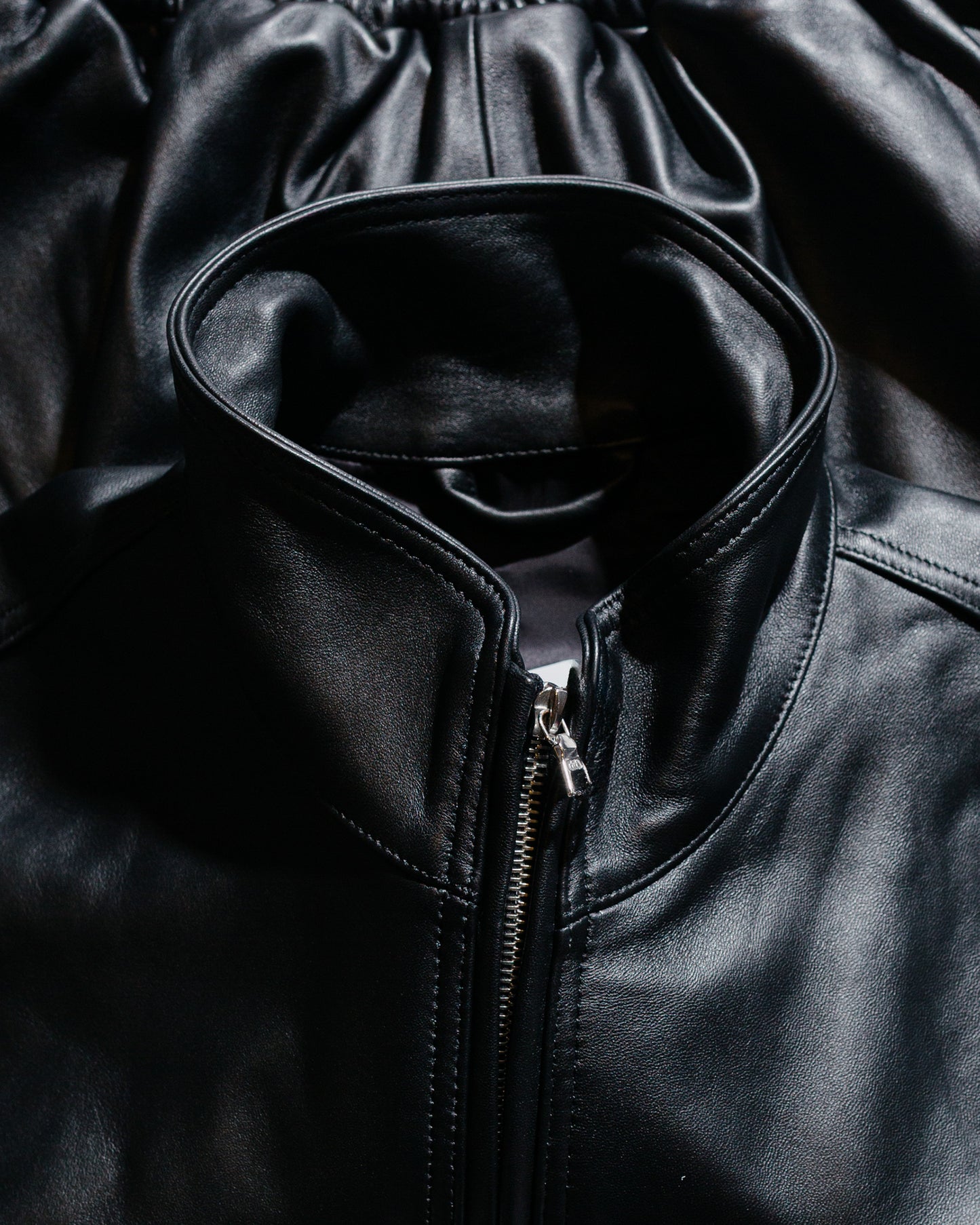 ssstein Sheep Leather Stand Collar Jacket Black