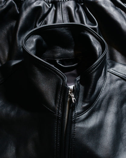 ssstein Sheep Leather Stand Collar Jacket Black