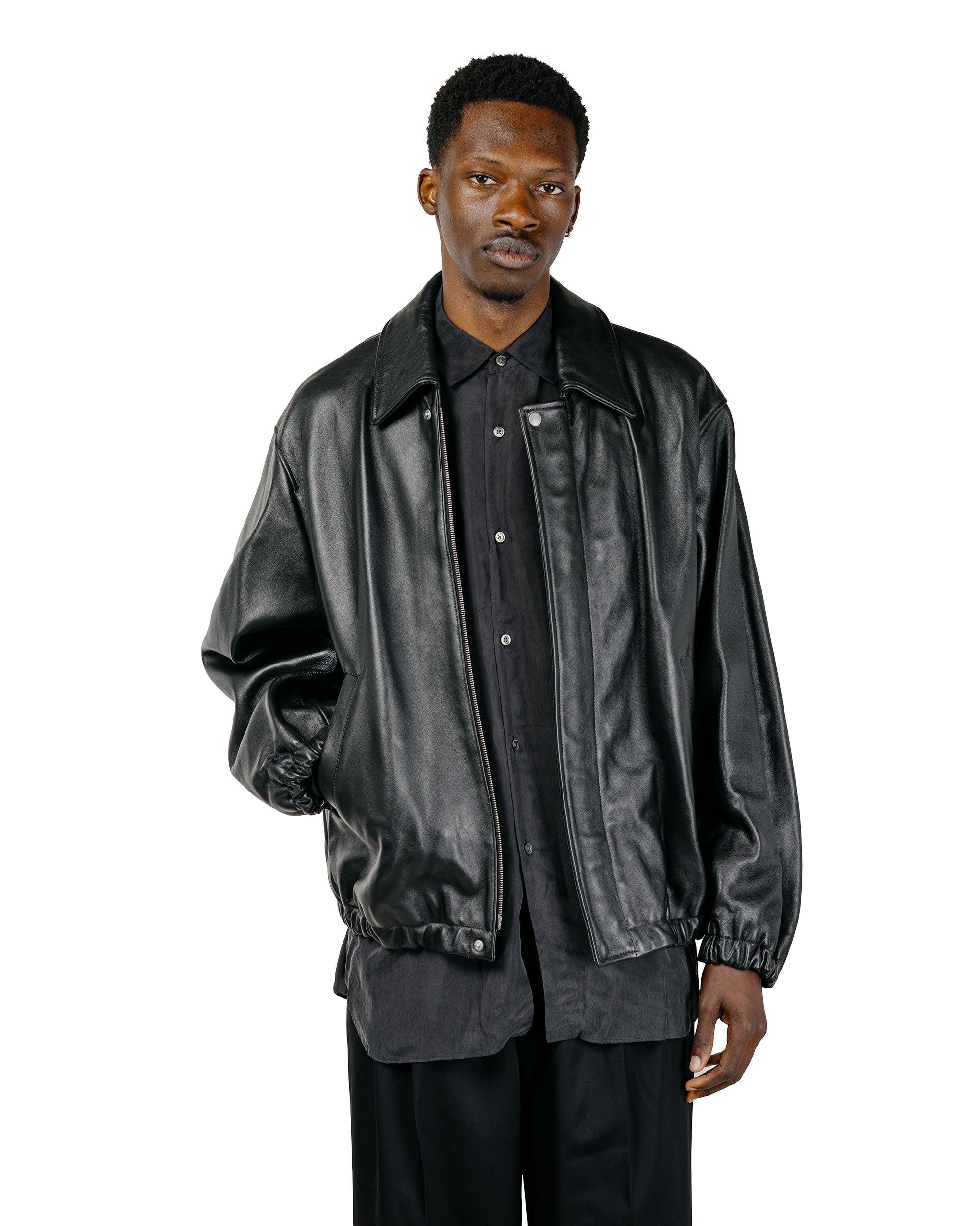 ssstein Sheep Leather Zip Short Jacket Black