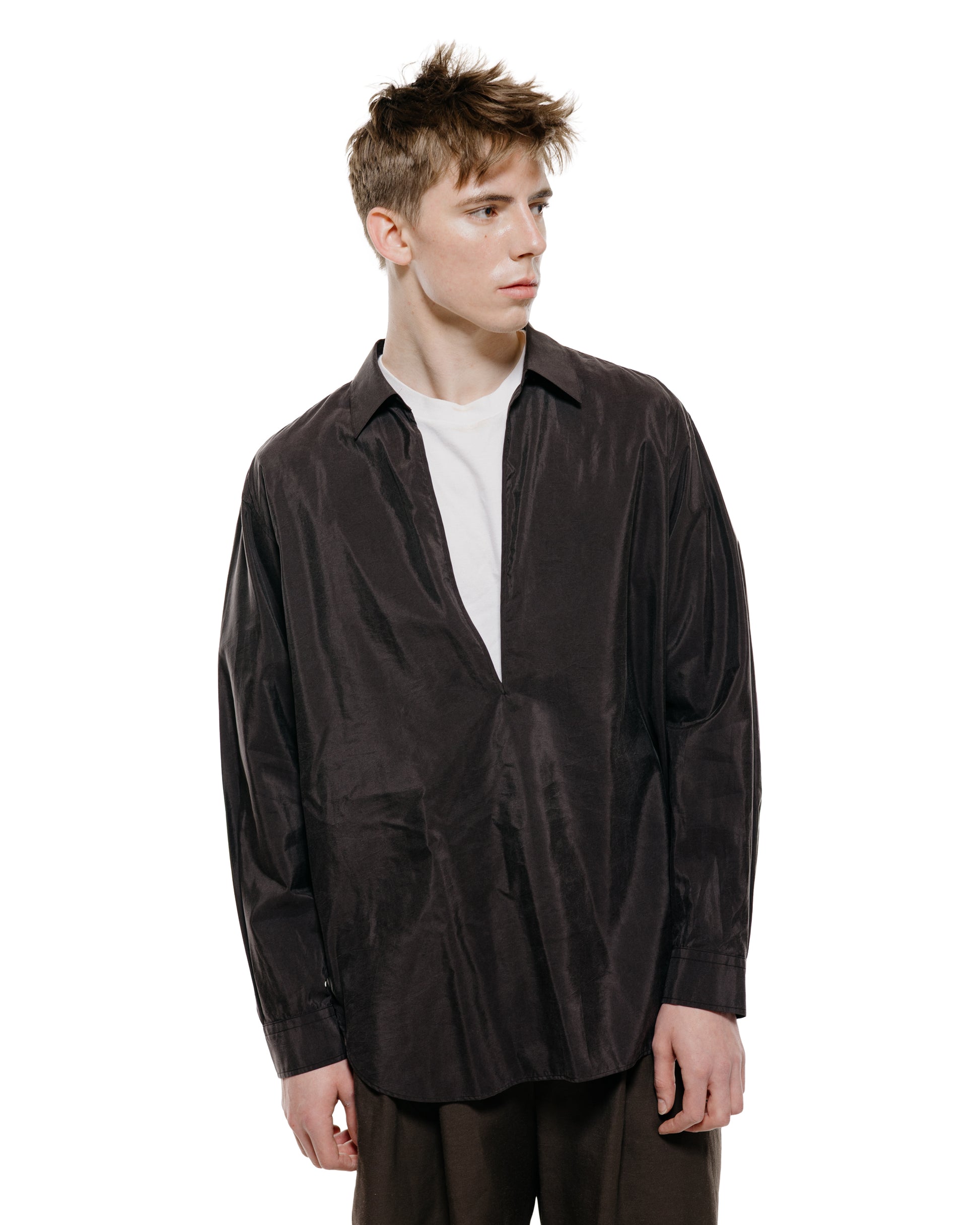 ssstein Silk Nylon Skipper Shirt Charcoal Brown
