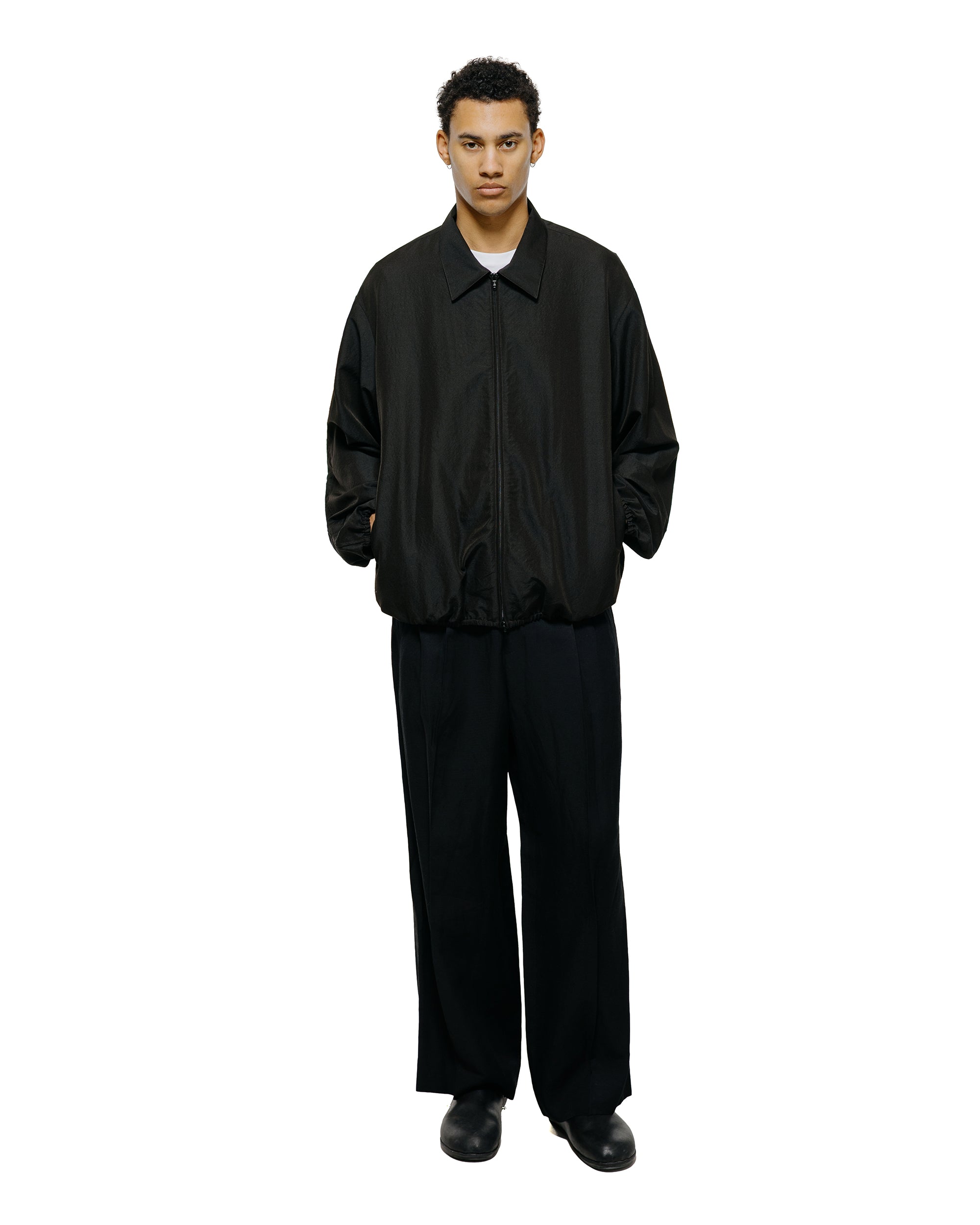 ssstein Viscose/Linen/Rayon Twill Easy Long Wide Trousers Black