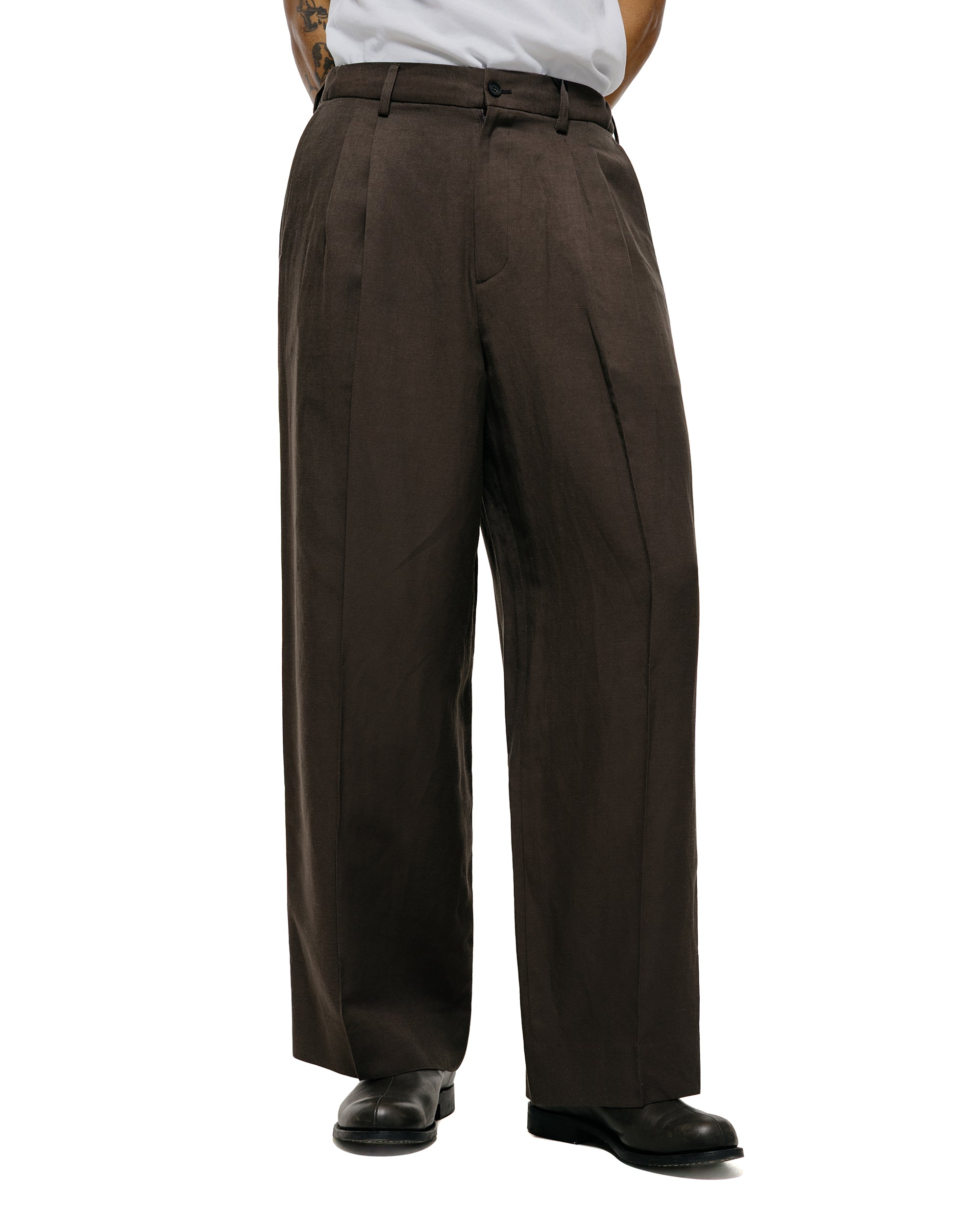 linen × rayon tuck wide slacks ssstein Viscose/Linen/Rayon Twill Easy Long Wide Trousers Khaki Brown