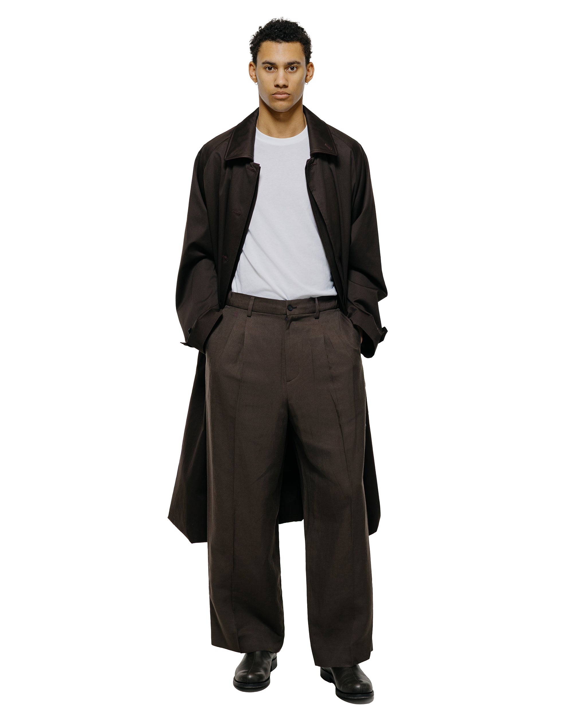 ssstein Viscose/Linen/Rayon Twill Easy Long Wide Trousers Khaki Brown