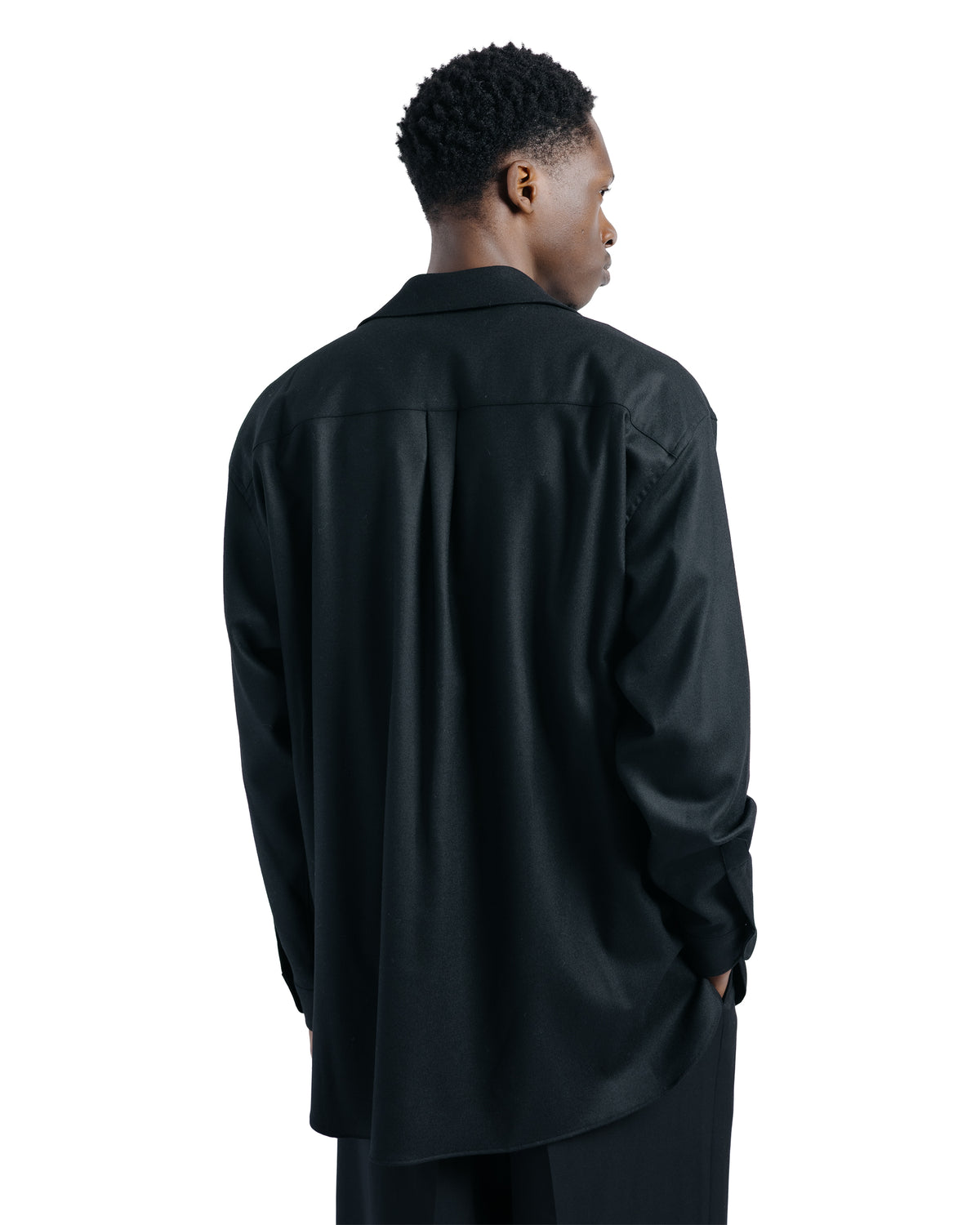 ssstein Wool Flannel Oversized Skipper Shirt Black