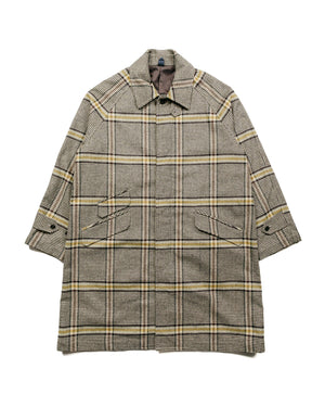 ts(s) Fly Front Raglan Sleeve Coat Colour Glen Plaid Wool Blend Melton Cloth BrownYellow