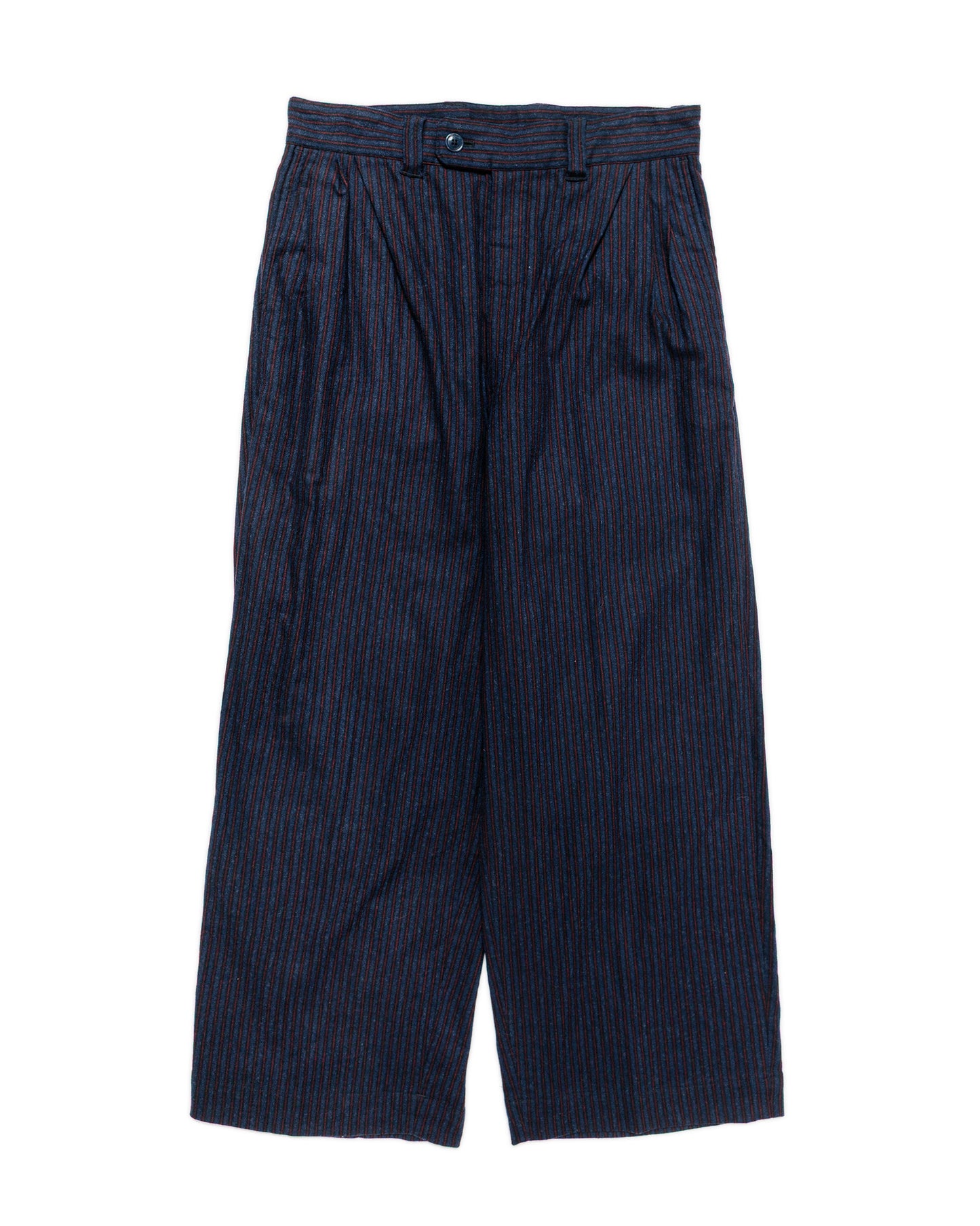 ts(s) 3 Tuck Baggy Pants Stripe Cotton/Wool Stretch Cloth Navy