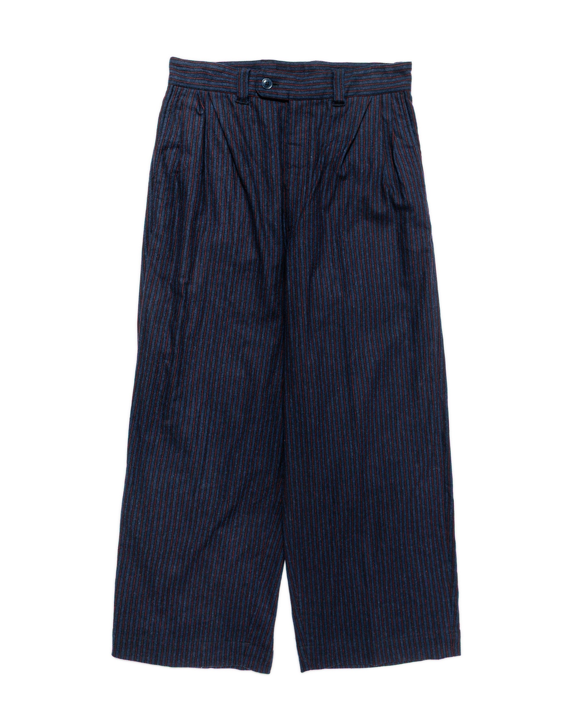 ts(s) 3 Tuck Baggy Pants Stripe Cotton/Wool Stretch Cloth Navy