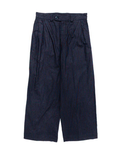 ts(s) 3 Tuck Baggy Pants Stripe Cotton/Wool Stretch Cloth Navy