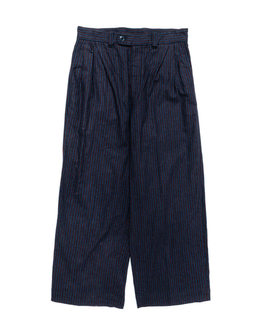 ts(s) 3 Tuck Baggy Pants Stripe Cotton/Wool Stretch Cloth Navy
