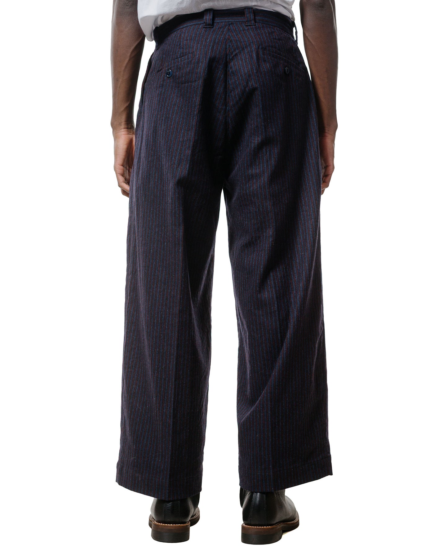 ts(s) 3 Tuck Baggy Pants Stripe Cotton/Wool Stretch Cloth Navy