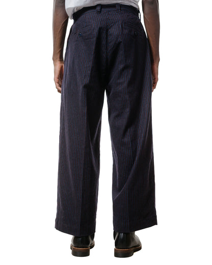 ts(s) 3 Tuck Baggy Pants Stripe Cotton/Wool Stretch Cloth Navy
