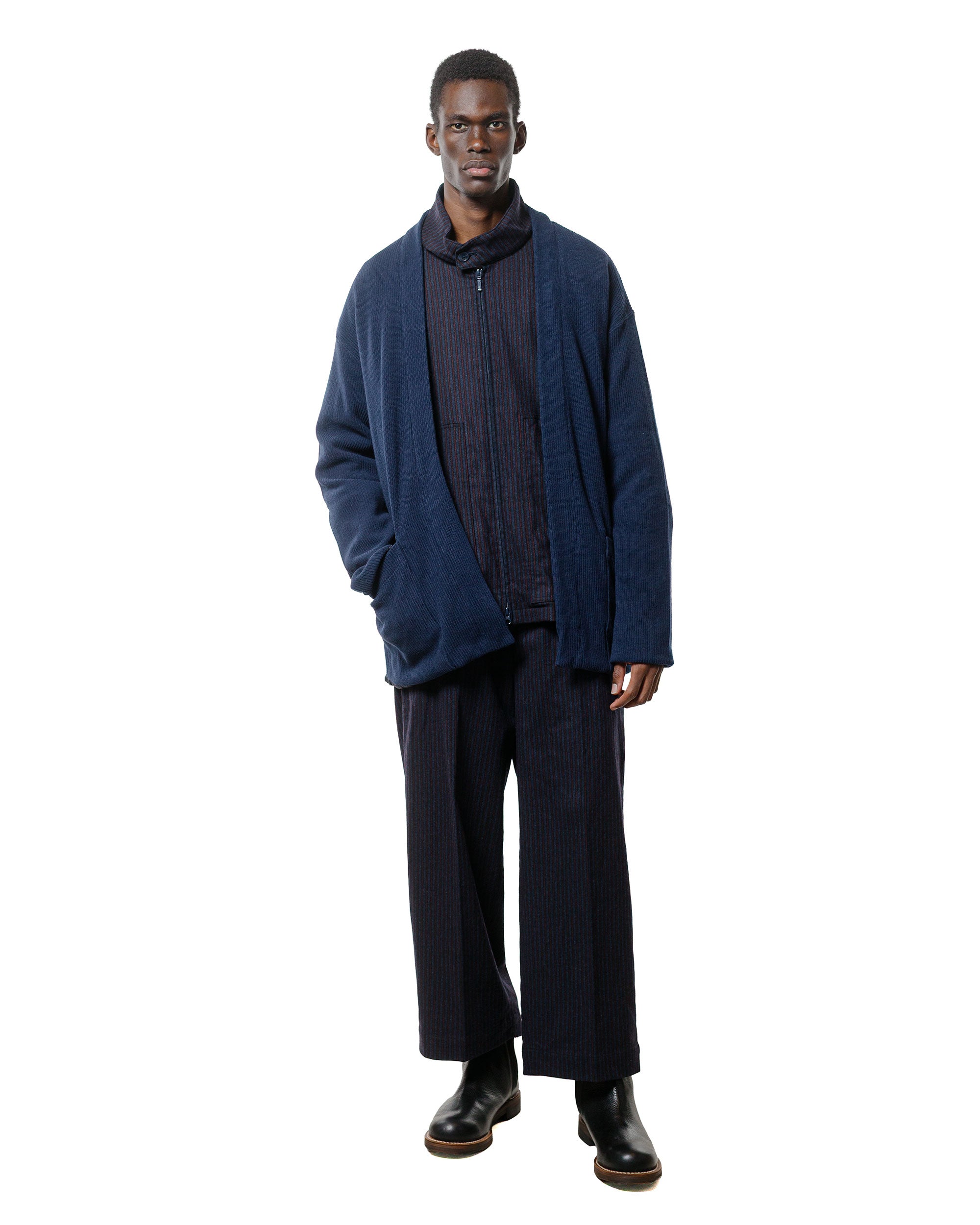 【CTHY】TECHWOOL BAGGY SARROUEL SLACKS ts(s) 3 Tuck Baggy Pants Stripe Cotton/Wool Stretch Cloth Navy
