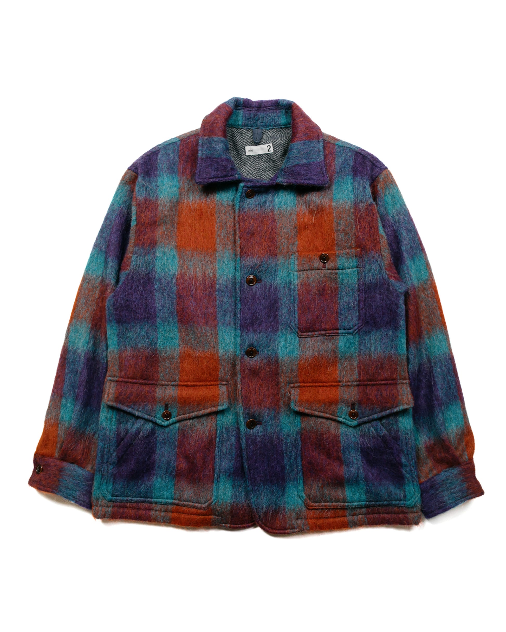 ts(s) Bird Watching Jacket Large Plaid Wool Blend Shaggy Cloth PurpleRedBlue