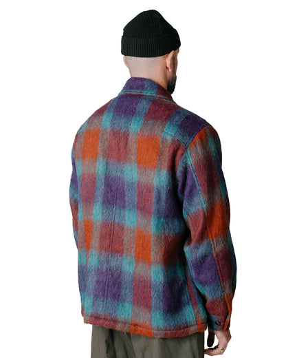 ts(s) Bird Watching Jacket Large Plaid Wool Blend Shaggy Cloth PurpleRedBlue Model Back