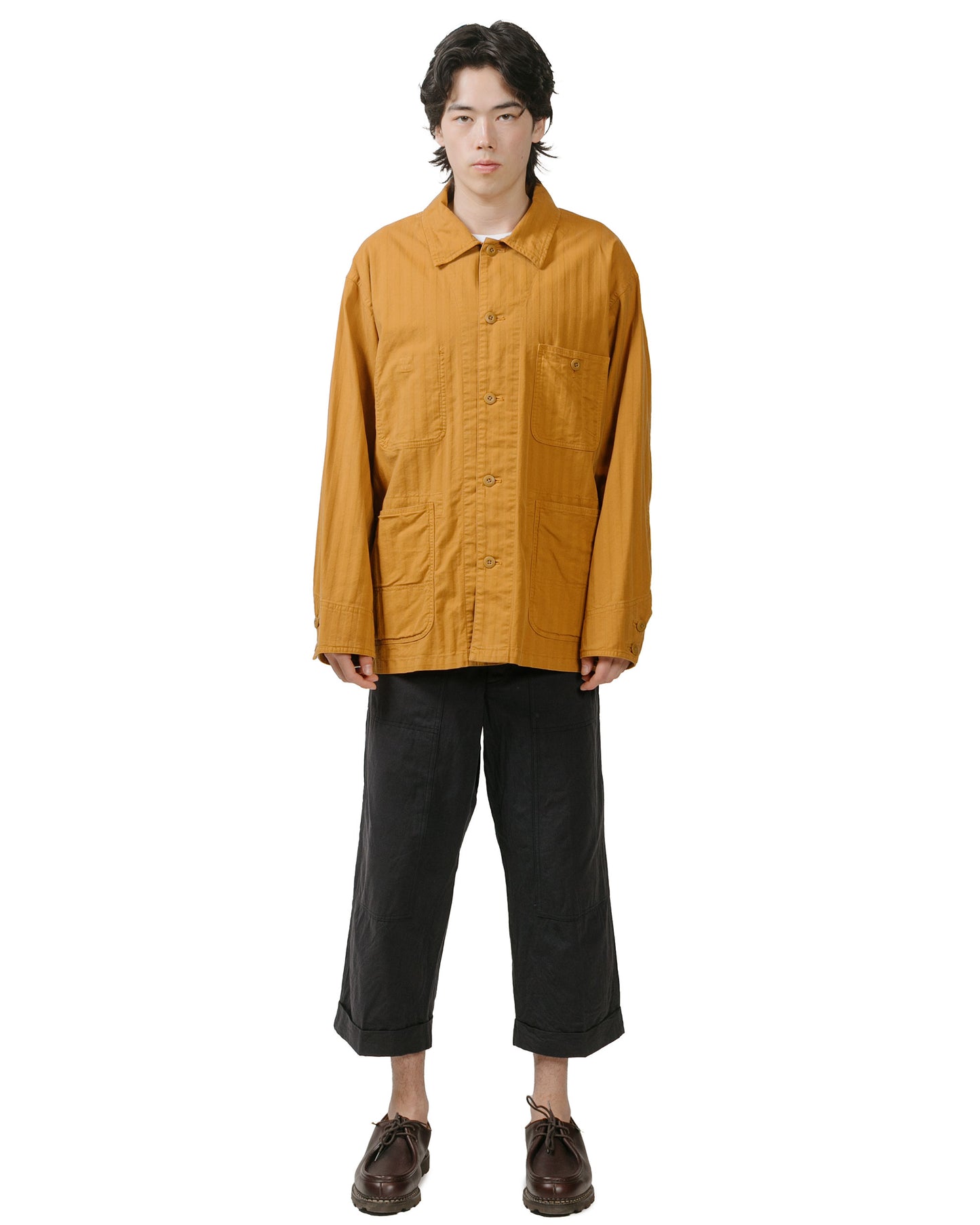 ts(s) Cover All Jacket Garment Dye Cotton/Rayon Herringbone Stretch Cloth Ocher model full