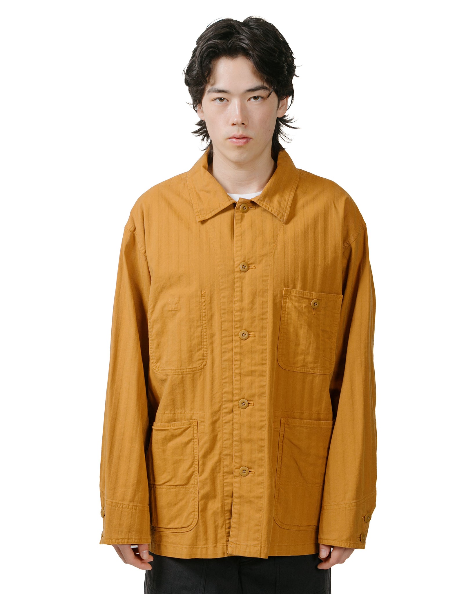 ts(s) Cover All Jacket Garment Dye Cotton/Rayon Herringbone Stretch Cloth Ocher model front
