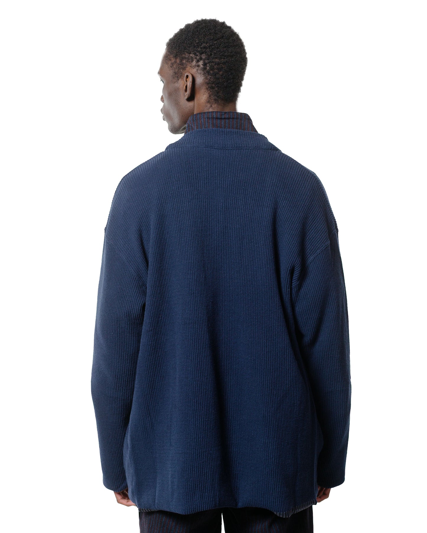 ts(s) Lined Easy Cardigan Rib Stitch Cotton Jersey Navy