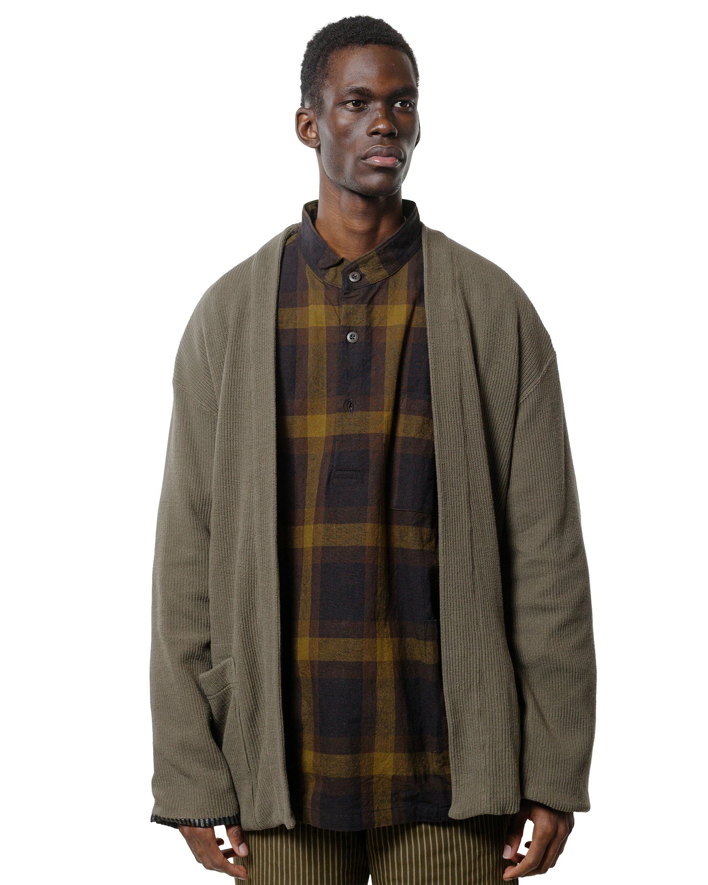 ts(s) Lined Easy Cardigan Rib Stitch Cotton Jersey Olive