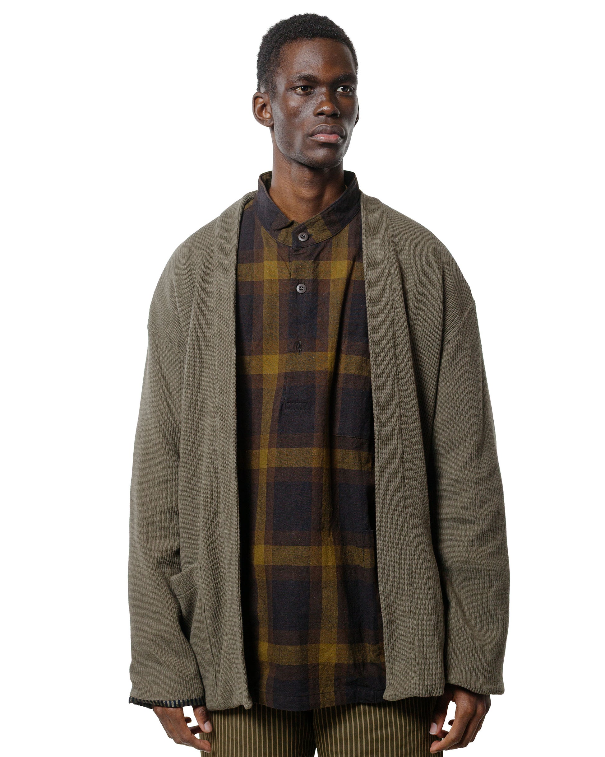 ts(s) Lined Easy Cardigan Rib Stitch Cotton Jersey Olive