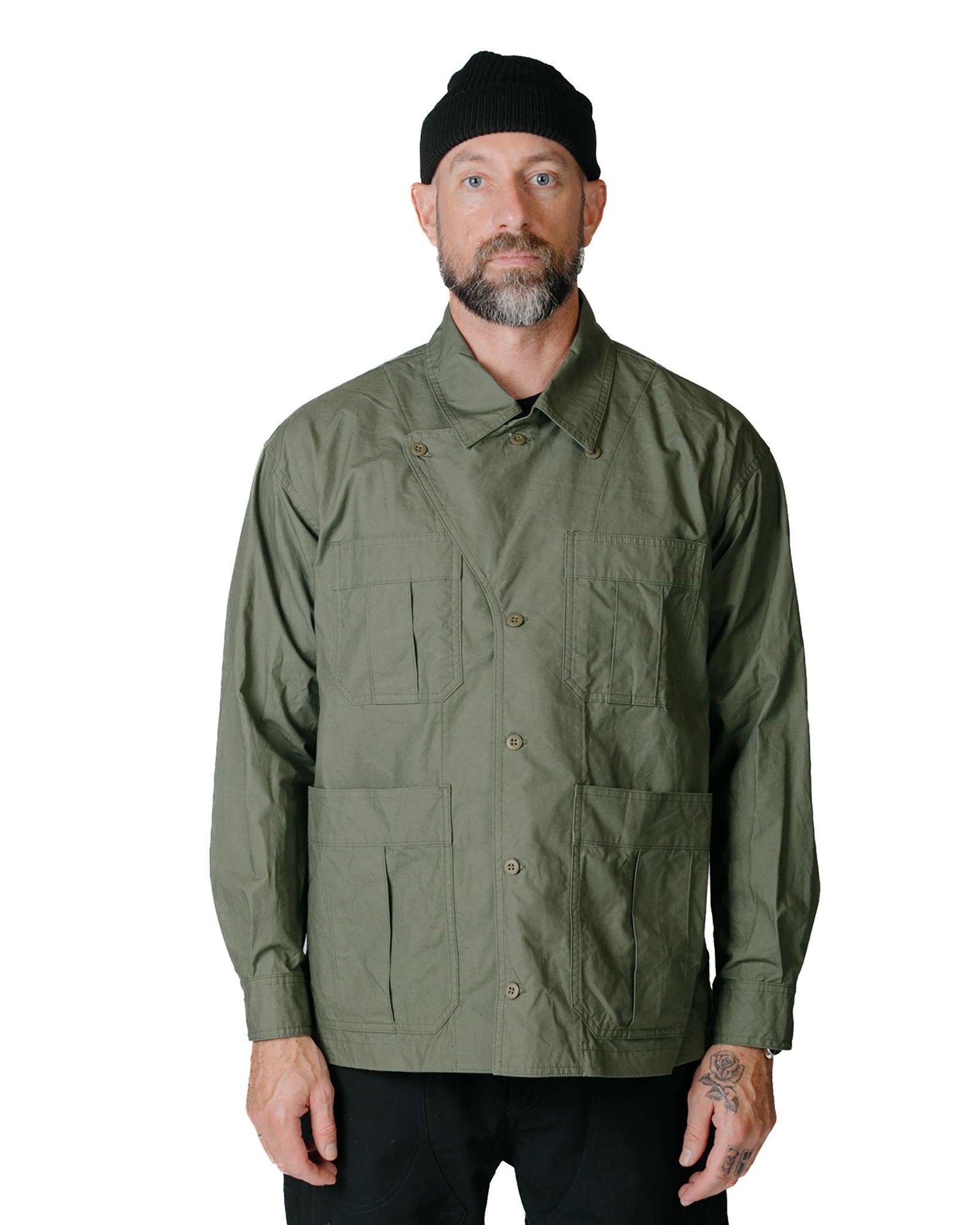 ts(s) Military Shirt Jacket High Density Cotton Canvas Cloth OD Model Front