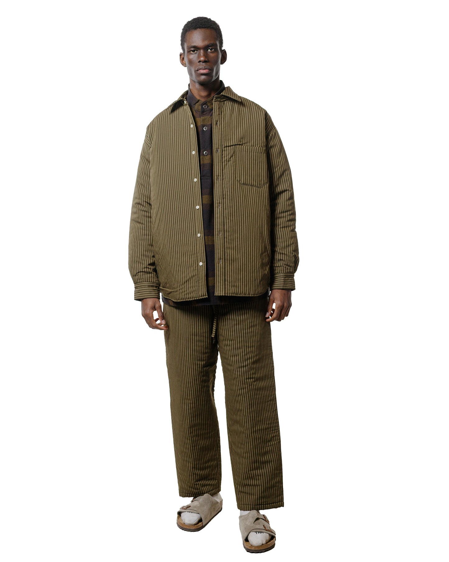 ts(s) Padded Baggy Fit Shirt Viscose/Nylon Stripe Cloth Dark Olive