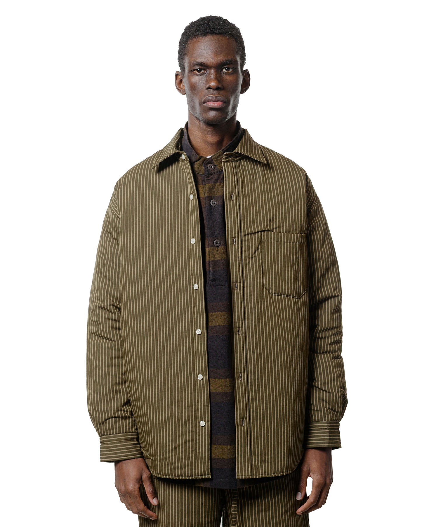 ts(s) Padded Baggy Fit Shirt Viscose/Nylon Stripe Cloth Dark Olive