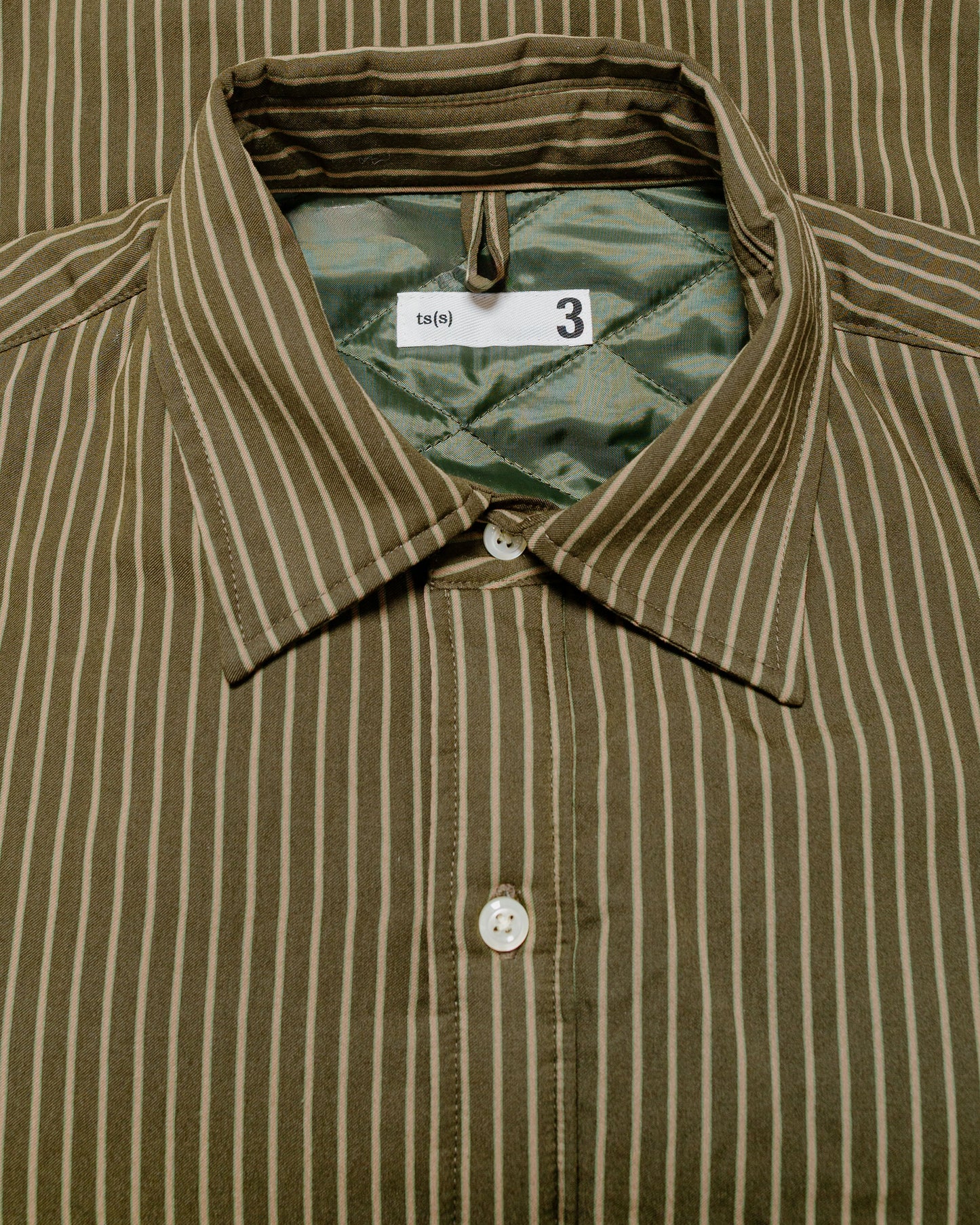 ts(s) Padded Baggy Fit Shirt Viscose/Nylon Stripe Cloth Dark Olive