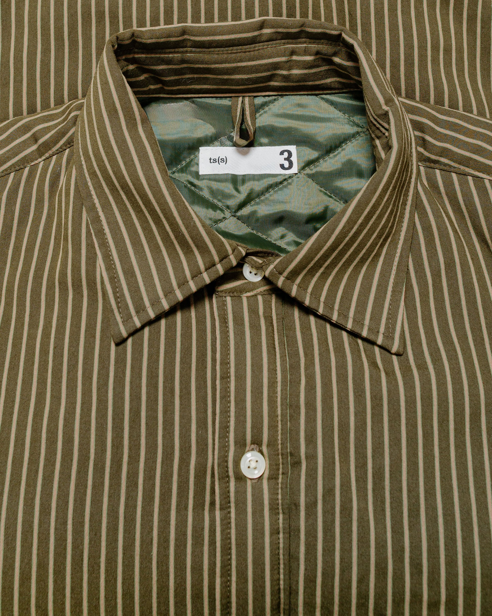 ts(s) Padded Baggy Fit Shirt Viscose/Nylon Stripe Cloth Dark Olive