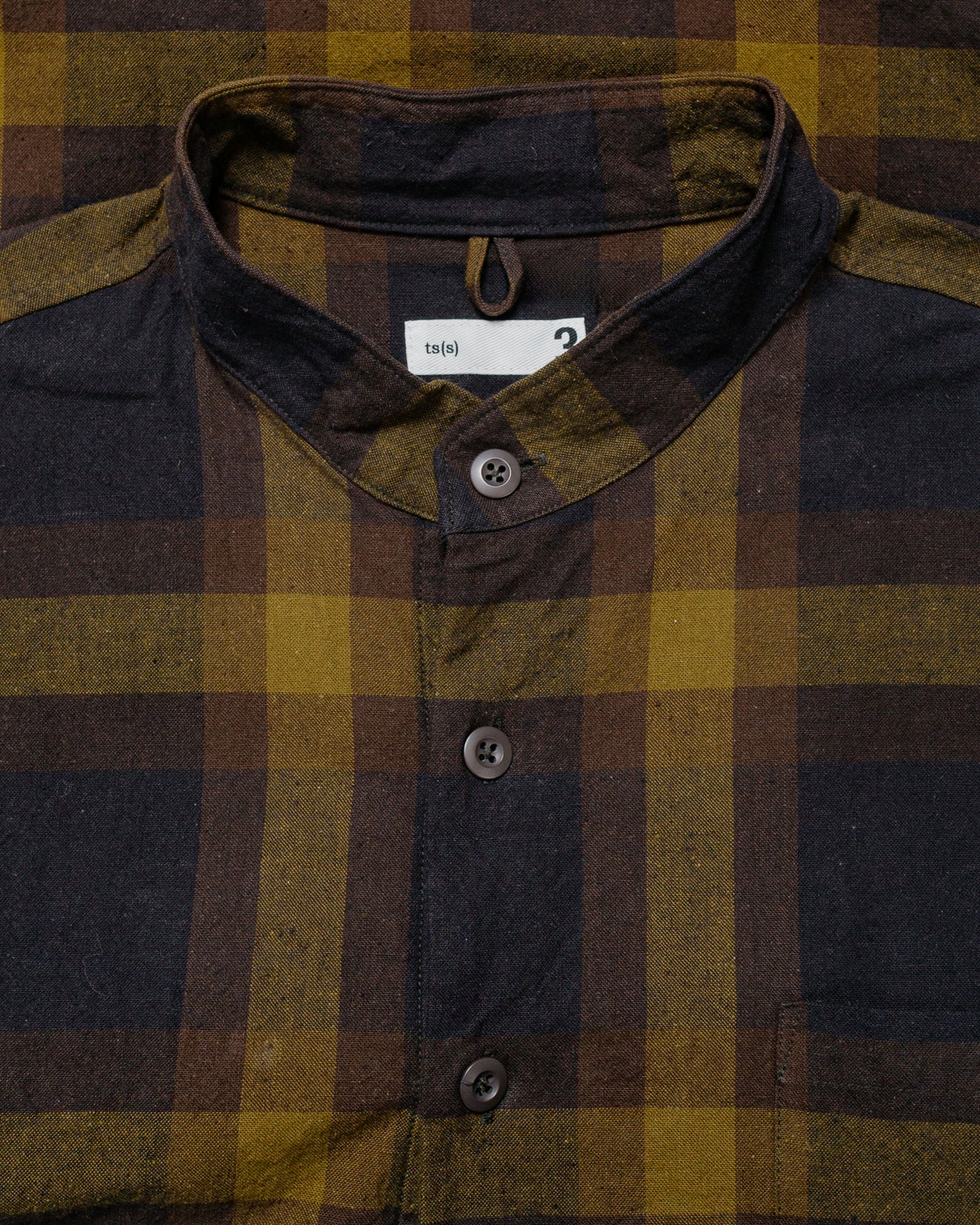 ts(s) Pullover Work Shirt Jacket Dark Tone Plaid Slub Cotton Cloth Olive