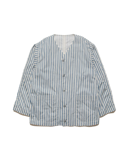 ts(s) Reversible Seam Taping Collarless Jacket Block Stripe Print Cotton Twill Cloth Blue