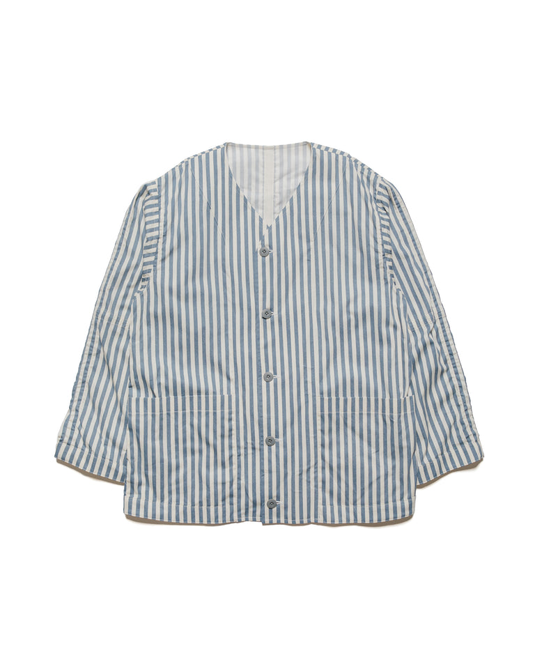 ts(s) Reversible Seam Taping Collarless Jacket Block Stripe Print Cotton Twill Cloth Blue