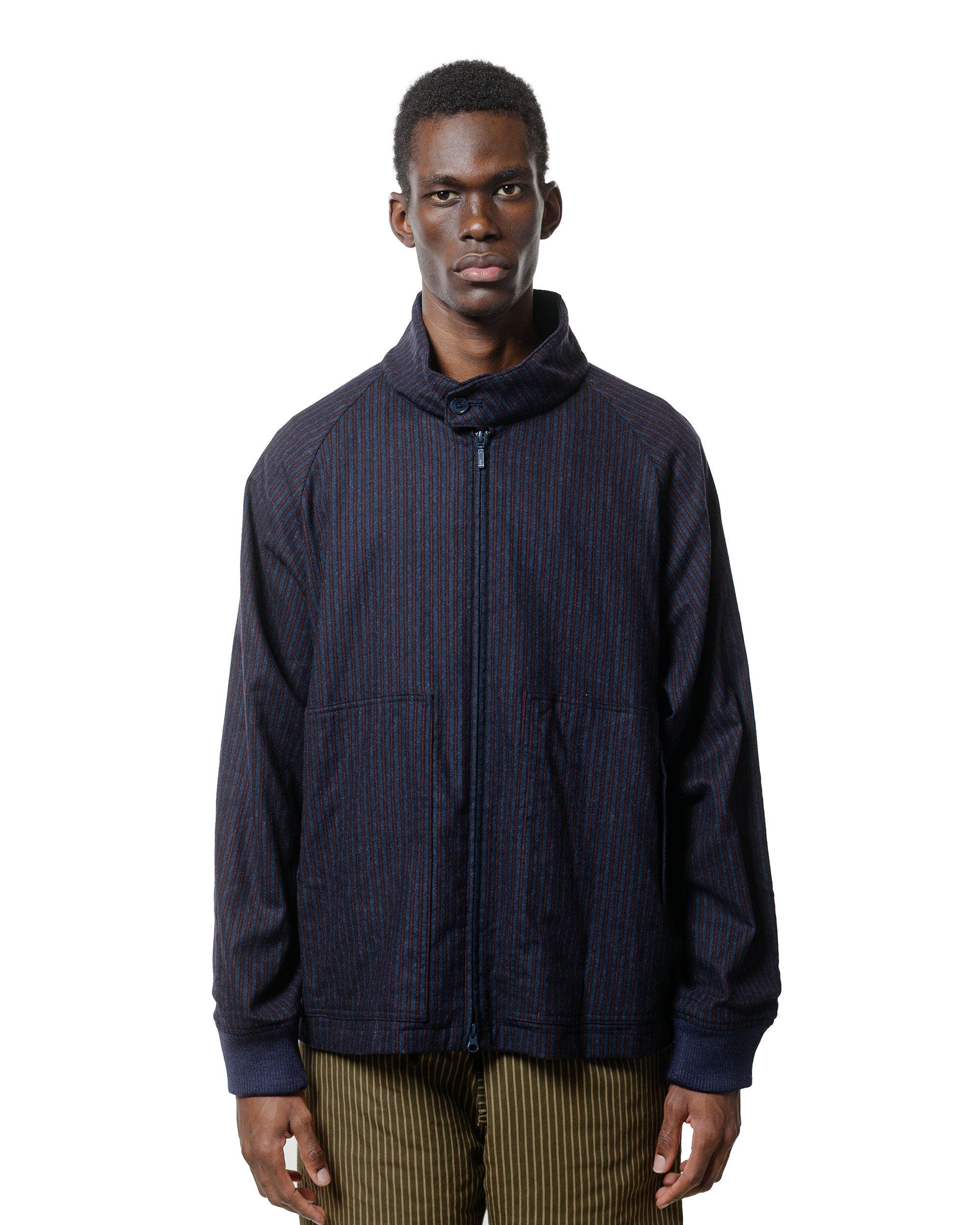 ts(s) Zip Front Harrington Jacket Stripe Cotton/Wool Stretch Cloth Nav