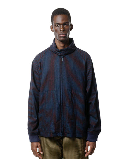 ts(s) Zip Front Harrington Jacket Stripe Cotton/Wool Stretch Cloth Navy