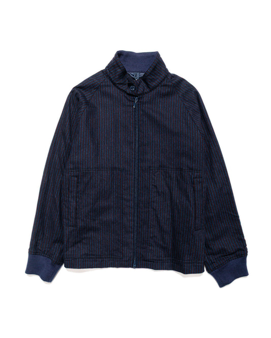 ts(s) Zip Front Harrington Jacket Stripe Cotton/Wool Stretch Cloth Navy