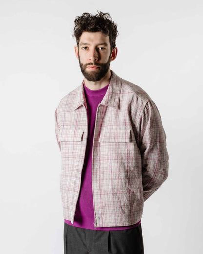 Auralee Linen Silk Check Zip Blouson White Purple Check Close