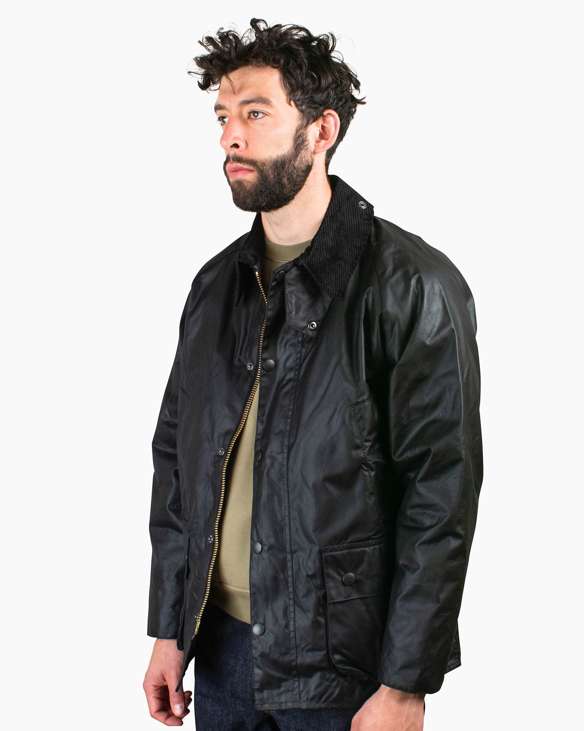 Barbour Bedale Wax Jacket Black Close