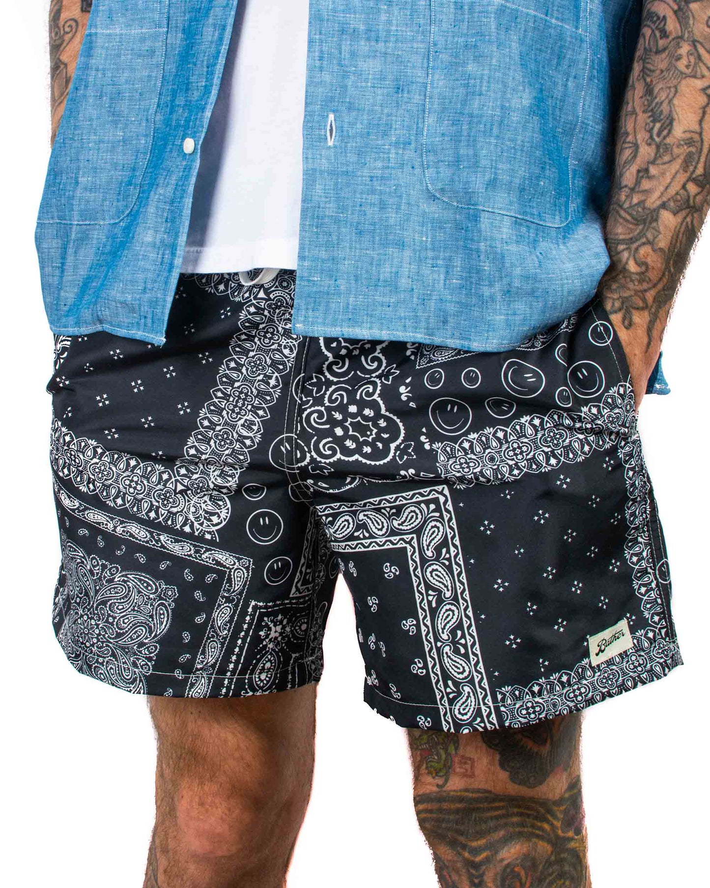 Bather Black Bandana Swim Trunk Close