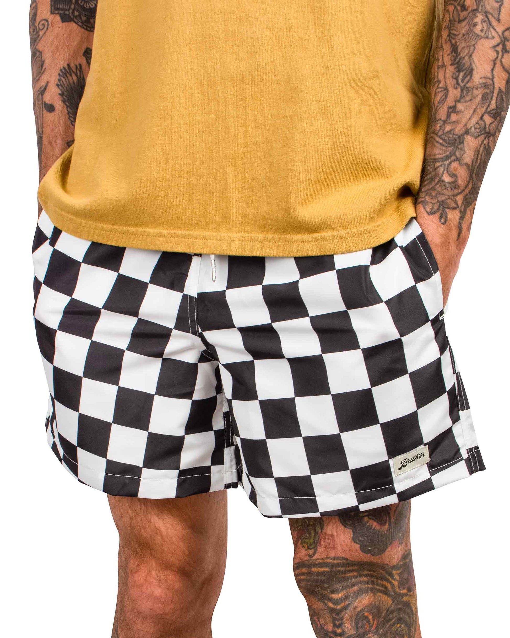 Bather Black Checkerboard Swim Trunk Close