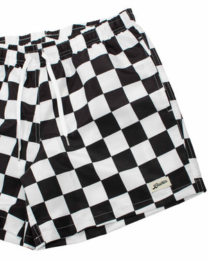 Bather Black Checkerboard Swim Trunk Details