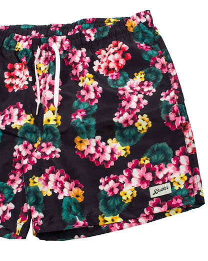 Bather Black Floral Lei Swim Trunk Details