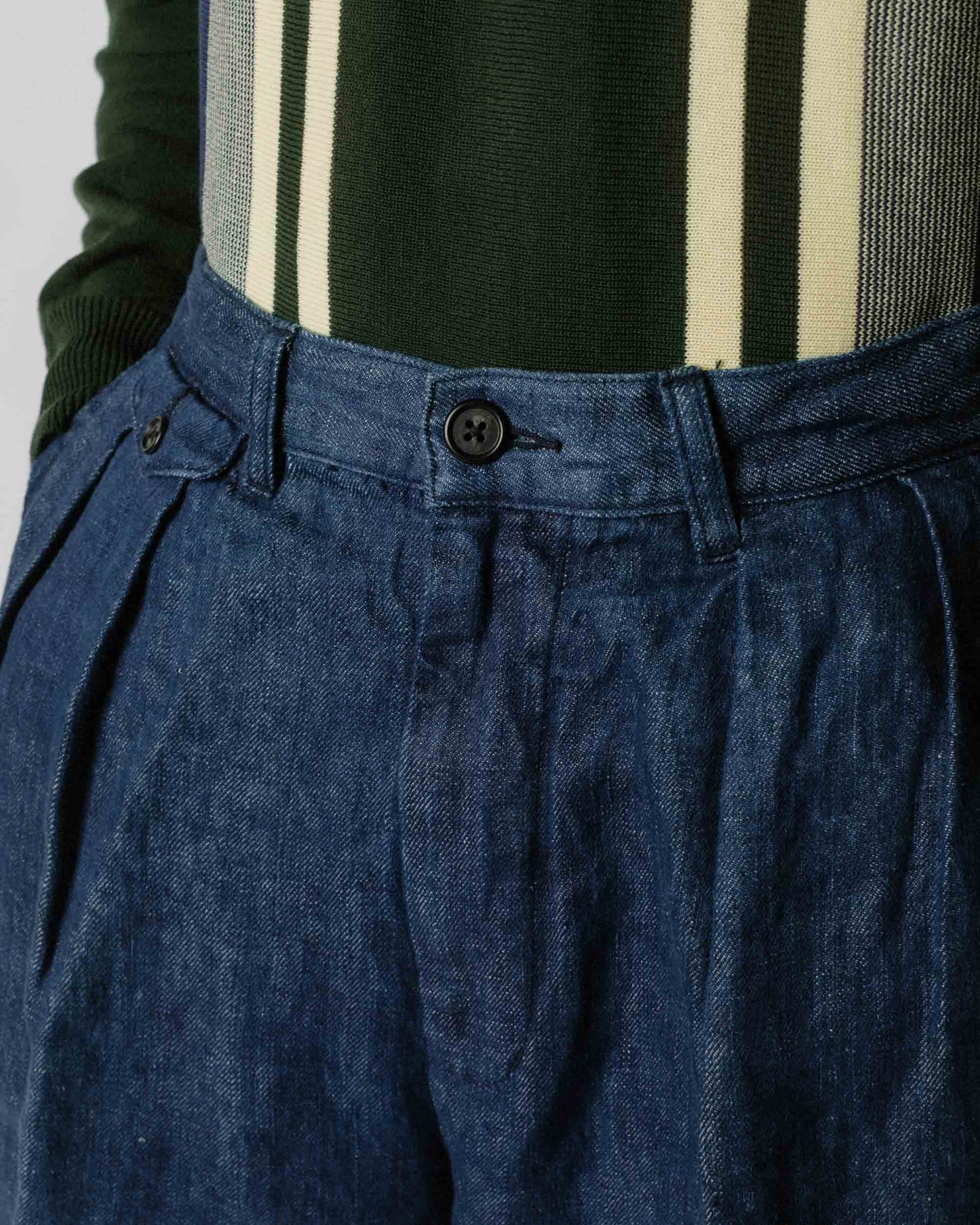 Beams Plus 2Pleats Twill Linen Indigo