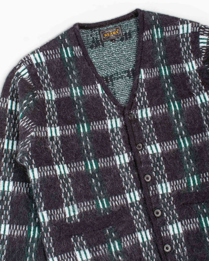 Beams Plus Cardigan Check Pattern Jacquard Mohair 9G Black Details