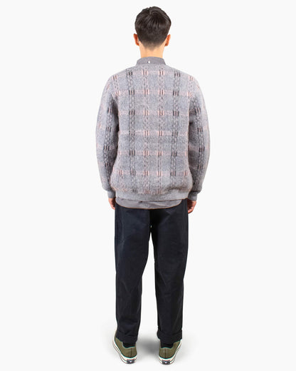 Beams Plus Cardigan Check Pattern Jacquard Mohair 9G Grey Back