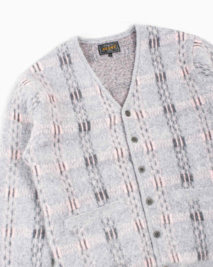 Beams Plus Cardigan Check Pattern Jacquard Mohair 9G Grey Details