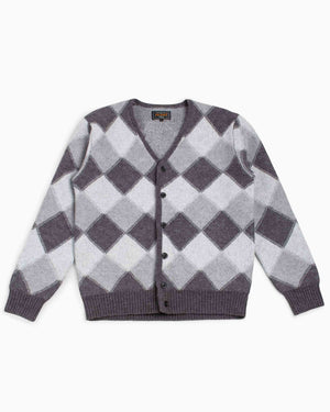 Beams Plus Cardigan Double Jacquard Argyle Pattern Grey