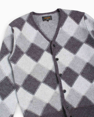 Beams Plus Cardigan Double Jacquard Argyle Pattern Grey Details