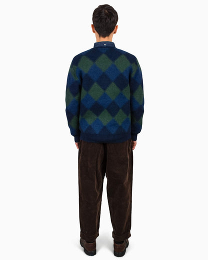 Beams Plus Cardigan Double Jacquard Argyle Pattern Navy Back