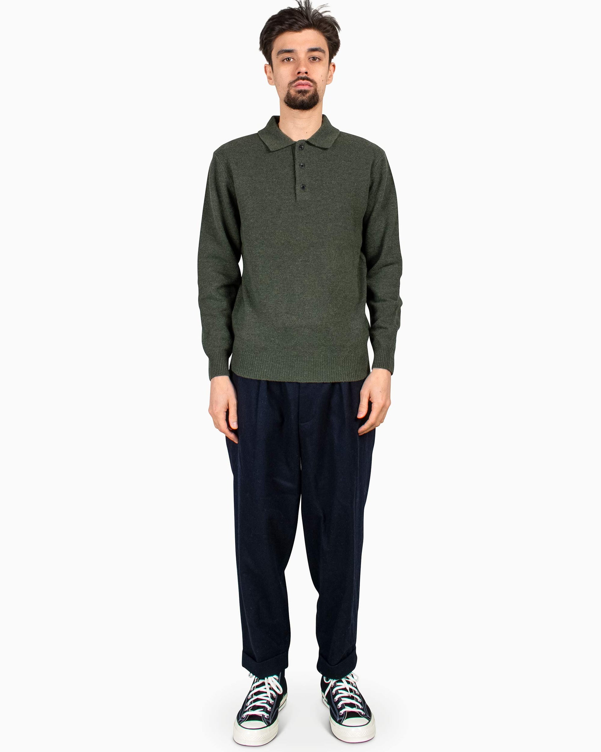 Beams Plus Knit Polo 9G Green Model